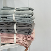 水洗棉纯色双人床笠单件，简约纯棉床单，素色全棉单双人床罩枕套单品