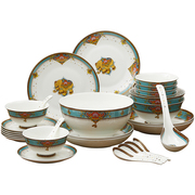 唐山骨瓷欧式简约餐具，套装28头家用碗碟碗盘筷，韩式创意陶瓷盘子