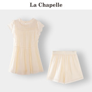 拉夏贝尔lachapelle法式甜美套装女夏季小飞袖衬衫短裤两件套