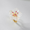 天然白水晶花朵戒指s925纯银时尚个性精致简约小众开口可调节指环