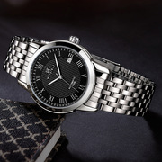手表罗马简约高档机械瑞士 男休闲圆形不锈钢日历国产腕表