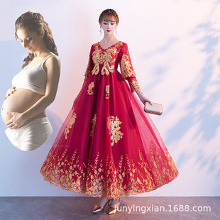 孕妇敬酒服新娘2024春季红色，遮肚子结婚高腰大码孕妇秀禾服女