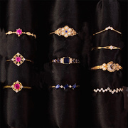 日本珠宝设计18K金钻石细戒指 轻奢珠宝叠戴戒指 红宝石蓝宝石