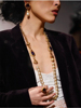 yuwelry欧美法式宫廷风紫色，水晶琉璃珍珠，长款项链复古耳环戒指