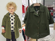 韩国中小童装春季男童宝宝，军绿色中长款风衣儿童外套