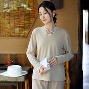 新中式女装秋冬德绒打底衫女中国风针织衫发热保暖内搭上衣
