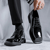 方头皮鞋男士2024漆皮，黑色个性男鞋，休闲韩版商务工作鞋百搭潮