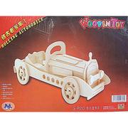 四联儿童3D木质模型手动拼装立体拼图经典仿古老爷车成人儿童玩具