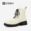 DIBO碲铂2023年秋季平跟白色英伦风马丁靴女真皮秀气小短靴女