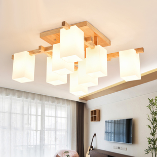 日式创意榻榻米吸顶灯LED实木灯具北欧卧室灯简约现代原木客厅灯