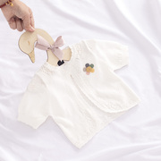 婴儿空调衫薄款女童小外套新生，宝宝针织开衫，公主镂空夏季短袖披肩