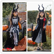 万圣节学校幼儿园表演服骷髅女童装女巫婆吸血鬼哥特连衣裙