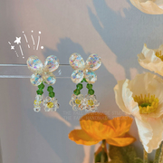 （送一）银针糖果色蝴蝶结水晶花朵耳环少女独特小众设计耳夹