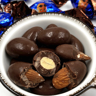 俄罗斯进口食品kdv巧克力夹心糖 杏仁黑巧克力 糖果 散装250g