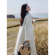 韩国米白色双面羊绒，大衣女冬季温，柔风氛围感中长款羊毛呢外套