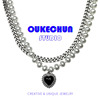 oukechun甜酷珍珠双层项链女ins嘻哈锁骨链，黑色爱心设计感装饰品