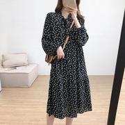 碎花雪纺连衣裙春季大码女装，2023胖mm收腰显瘦长袖复古中长裙