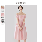 gcrues嫩粉色吊带连衣裙，女2024年夏季短袖气质，中长款法式裙子