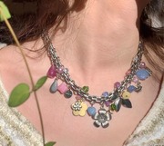 《热恋蔷薇》花叶项链天然石彩色(石彩色)锁骨，链法式复古花朵小众设计项链