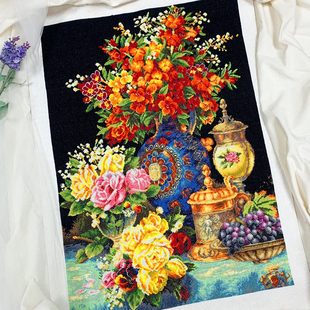欧式十字绣古典花卉系列花瓶2024线绣竖版客厅卧室手工自己绣