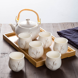 手工描金景德镇陶瓷茶具，套装家用功夫茶，现代简约泡茶提梁壶茶杯