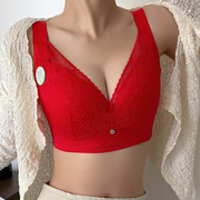 大胸显小80d95e内衣大码全罩杯，聚拢文胸薄收副乳防下垂大红薄胸罩