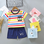 儿童夏季套装纯棉宝宝短袖T恤薄款0-1-3-5岁男孩女童婴儿亲子衣服