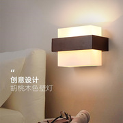 新中式木艺卧室床头灯壁灯创意，美式黑胡桃木，色客厅背景墙过道灯具