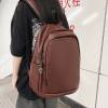 双肩包男中学生休闲欧美时尚，纯色防水pu女生背包大容量旅游百搭