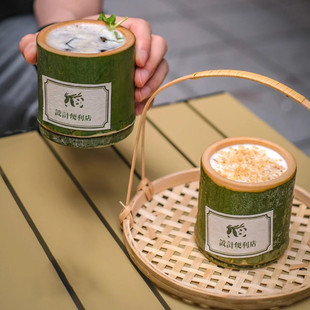 商用奶茶杯天然竹子，竹制冰淇淋甜品竹杯咖啡杯茶杯竹杯子