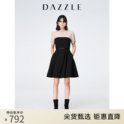 DAZZLE地素奥莱春夏纯色简约收腰大摆裹胸两件套连衣裙短裙女