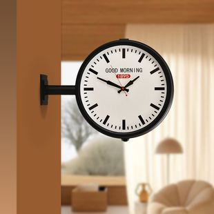 北欧简约创意双面钟家用(钟家用)静音个性，挂表时尚极简石英钟客厅挂钟表