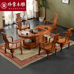 伟荣红木功夫茶桌花梨木茶桌中式功夫茶桌椅组合实木腰型茶台C01