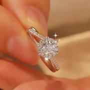 莫桑石钻戒1克拉纯银铂金戒指女仿真钻石求婚结婚送女友礼物?