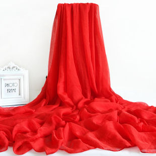 2米长围巾3米超大红色长款丝巾，女百搭薄雪纺纱巾纯色防晒披肩沙滩