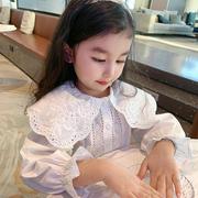 女童衬衫秋季娃娃领洋气花边长袖白色衬衣女宝宝韩系翻领圆领上衣