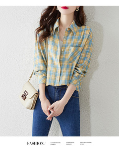 格子衬衫女装长袖薄款2023年夏装，韩版设计感洋气上衣外搭衬衣