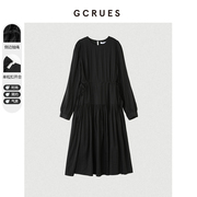 gcrues黑色连衣裙中长款2024年春装裙子女，夏季显瘦高腰a字裙