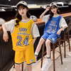 女童篮球服中大童夏季假两件短袖套装儿童，24号科比球衣订制训练服