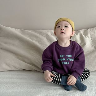 婴童春秋衣服韩版童装婴儿休闲套装字母卫衣上衣圆领长袖套头衫