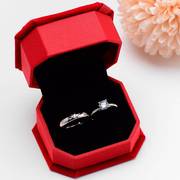 结婚戒指一对情侣对戒男女，仿真钻银戒可调节婚礼现场交换道具开口