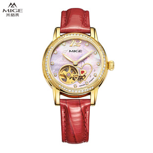 手表品牌女士手表机械时尚陀飞轮自动真皮皮带夜光日历国产腕表