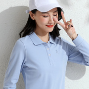 春秋翻领长袖t恤女定制有领上衣运动纯棉，印logo宽松工作服polo衫