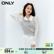 ONLY奥莱夏季时尚气质甜美质感翻领拼接雪纺衫女