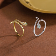 蛇形戒指S925纯银女轻奢级感指环韩版个性时尚气质开口戒