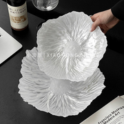 欧式珠光花朵玻璃盘高颜值简约现代家用干果盘水果盘糖果盘零食盘