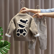 男童春装三件套洋气婴儿童针织毛线衣(毛线衣)外套小童装春秋宝宝毛衣套装