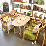 洽谈接待书吧单人沙发椅 实木休闲甜品奶茶店西餐咖啡厅桌椅组合