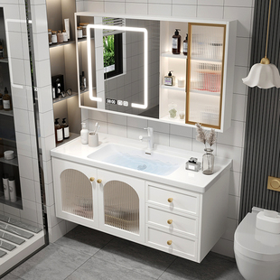 陶瓷一体盆浴室柜组合智能洗手脸盆，柜卫生间洗漱台池轻奢现代简约