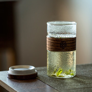 日式锤纹玻璃茶杯月牙绿茶杯过滤泡茶杯家用透明杯子办公室花茶杯